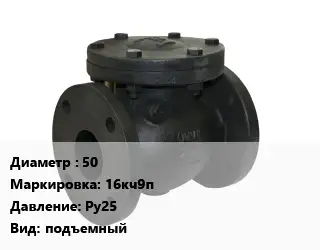 Клапан чугунный 50 16кч9п Ру25 подъемный